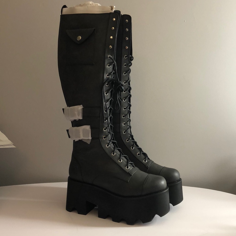 Dark Grey Tall Boots with Side Pouch
